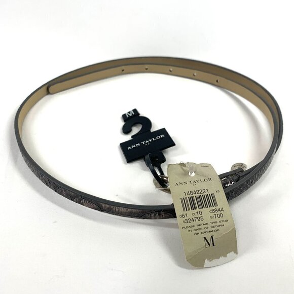 Ann Taylor Croc Embossed Patent Leather Belt Grey Size Medium NWT Style#324795 - Picture 2 of 7